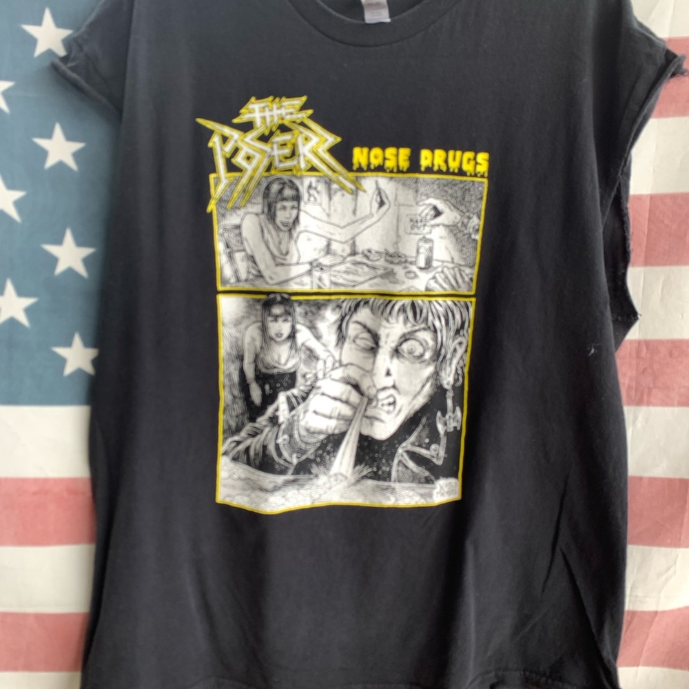 Black vintage Y2K metal band The Poserz Nose Drugs t-shirt XL